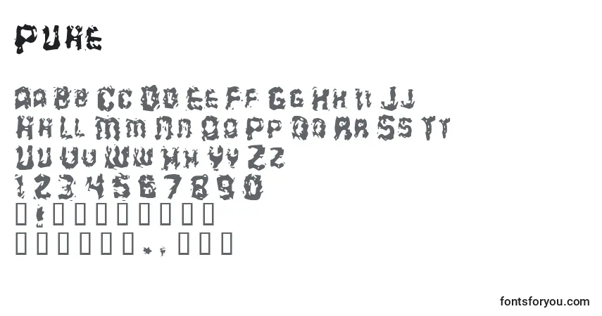 Schriftart Puke – Alphabet, Zahlen, spezielle Symbole