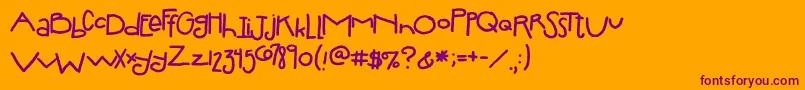 2peasSilly-Schriftart – Violette Schriften auf orangefarbenem Hintergrund