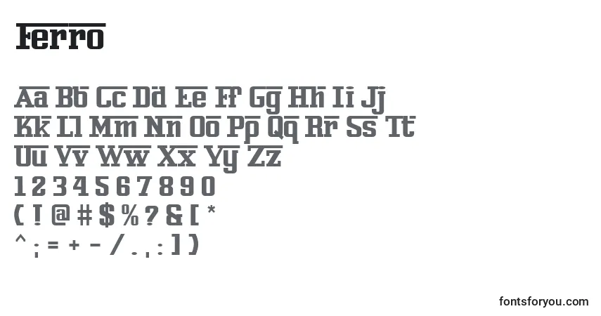 Шрифт Ferro – алфавит, цифры, специальные символы
