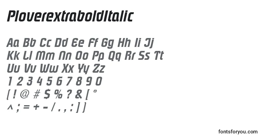 A fonte PloverextraboldItalic – alfabeto, números, caracteres especiais