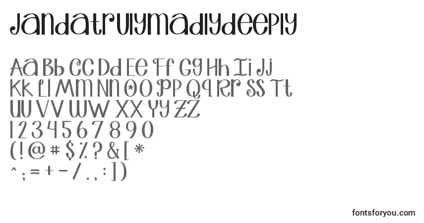 Czcionka Jandatrulymadlydeeply – alfabet, cyfry, specjalne znaki