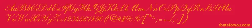 SarahandantedbNormal-Schriftart – Orangefarbene Schriften auf rotem Hintergrund