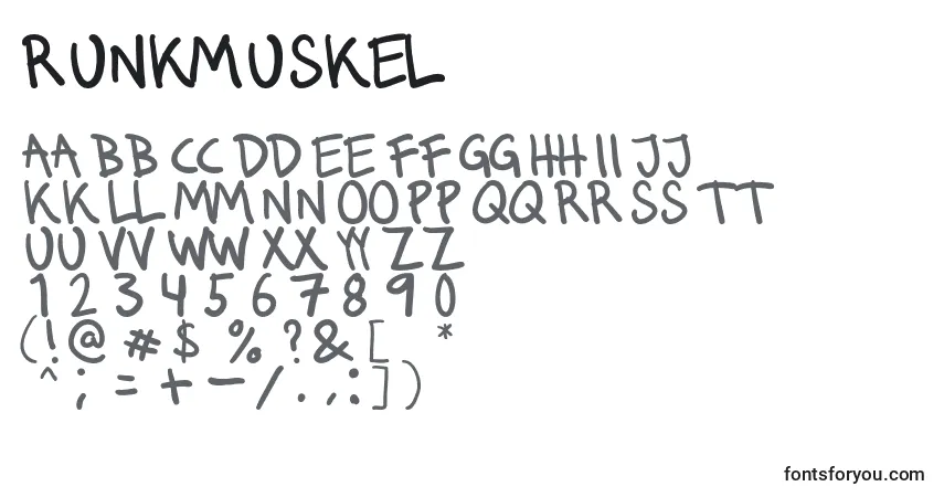 A fonte Runkmuskel – alfabeto, números, caracteres especiais