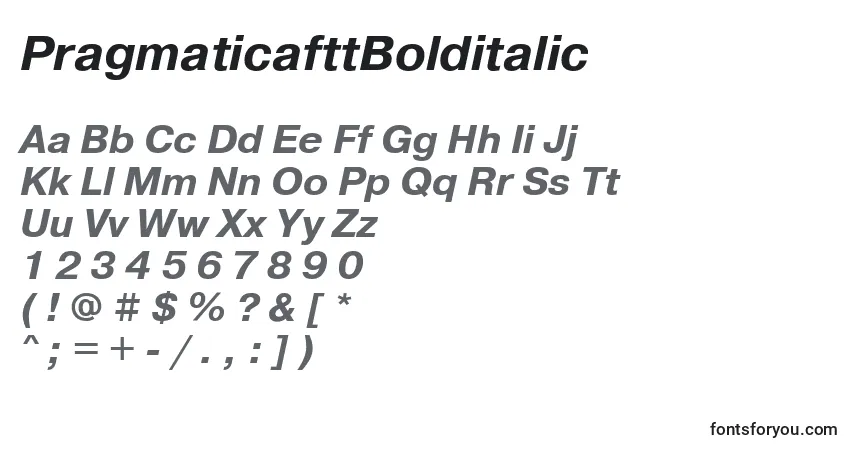 Czcionka PragmaticafttBolditalic – alfabet, cyfry, specjalne znaki