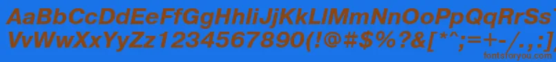 フォントPragmaticafttBolditalic – 茶色の文字が青い背景にあります。