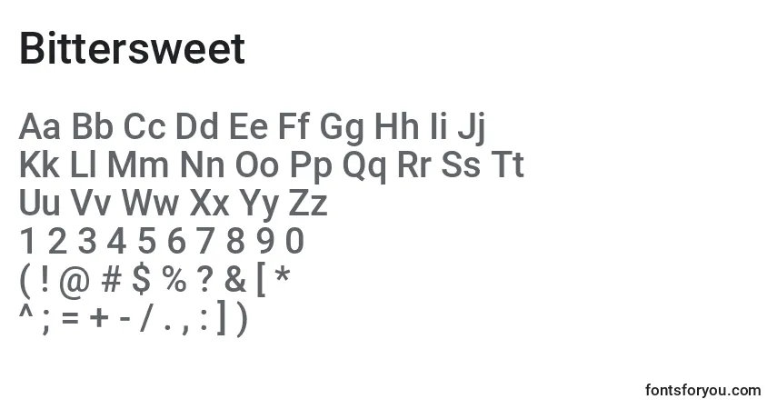 Czcionka Bittersweet – alfabet, cyfry, specjalne znaki