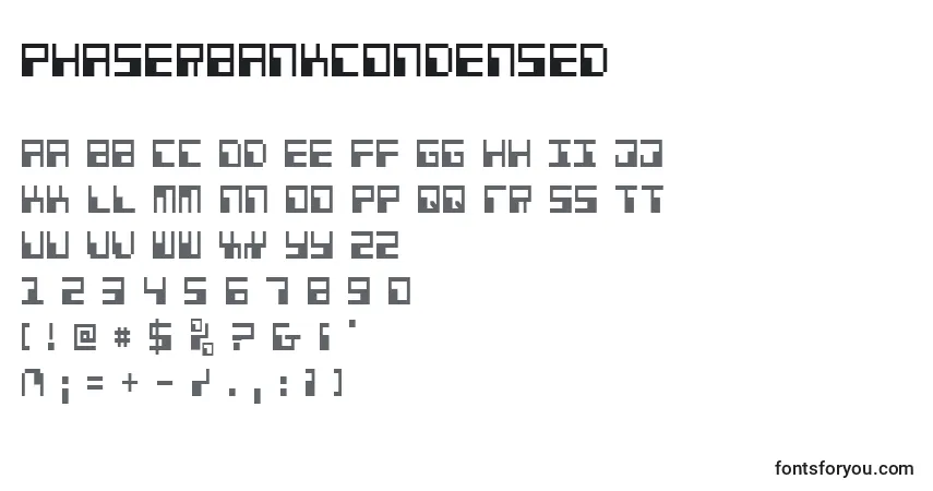 Fuente PhaserBankCondensed - alfabeto, números, caracteres especiales