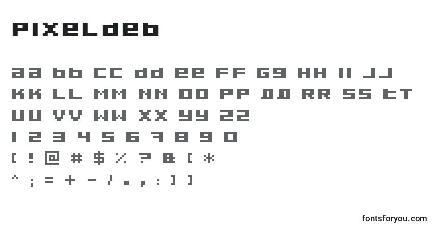 Schriftart Pixeldeb – Alphabet, Zahlen, spezielle Symbole