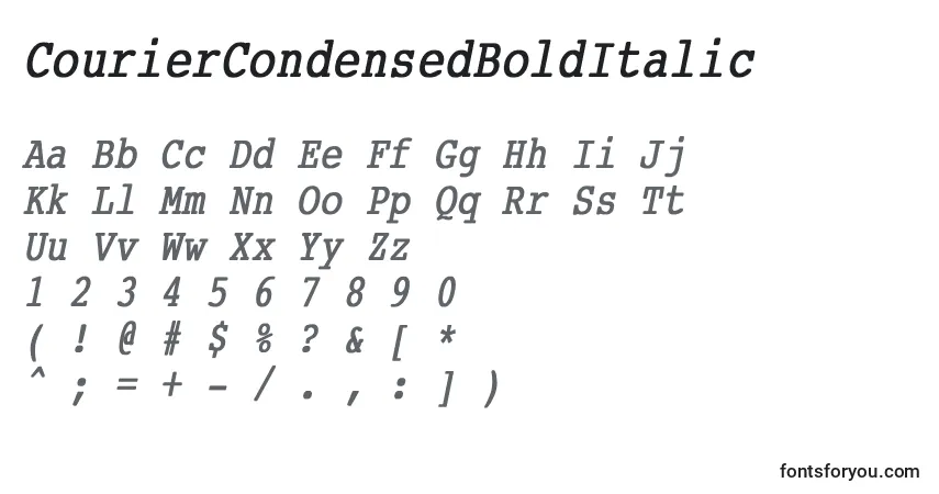 CourierCondensedBoldItalicフォント–アルファベット、数字、特殊文字