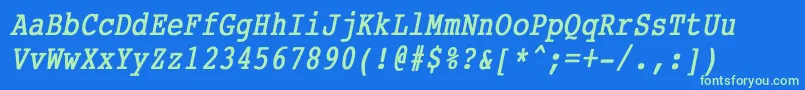 CourierCondensedBoldItalic-fontti – vihreät fontit sinisellä taustalla