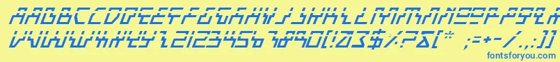 フォントBeamRiderItalicLaser – 青い文字が黄色の背景にあります。