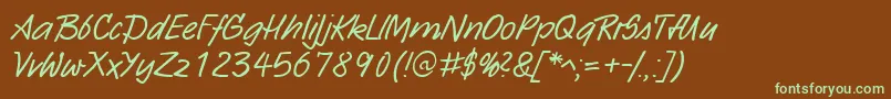 フォントHwSarxDb – 緑色の文字が茶色の背景にあります。