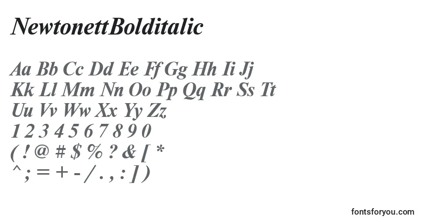 Czcionka NewtonettBolditalic – alfabet, cyfry, specjalne znaki
