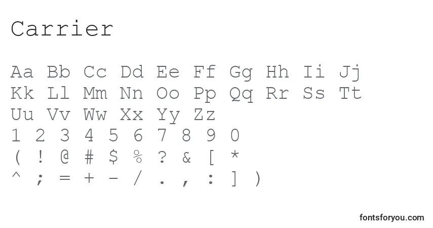 A fonte Carrier – alfabeto, números, caracteres especiais