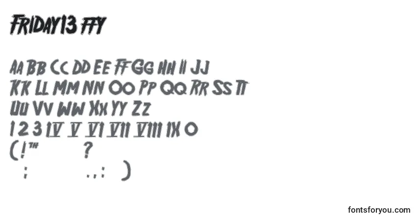 Schriftart Friday13 ffy – Alphabet, Zahlen, spezielle Symbole