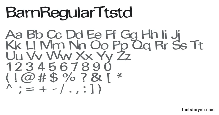 A fonte BarnRegularTtstd – alfabeto, números, caracteres especiais