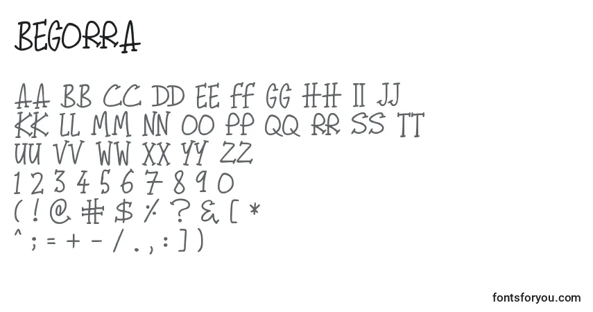 Schriftart Begorra (84487) – Alphabet, Zahlen, spezielle Symbole