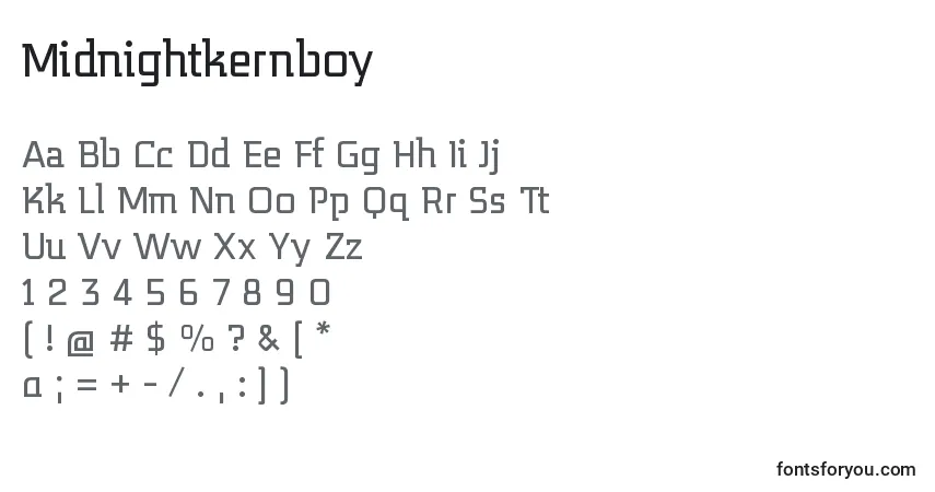 A fonte Midnightkernboy – alfabeto, números, caracteres especiais
