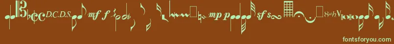 フォントMusicalsymbolsPlain – 緑色の文字が茶色の背景にあります。