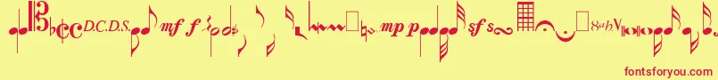 Fonte MusicalsymbolsPlain – fontes vermelhas em um fundo amarelo