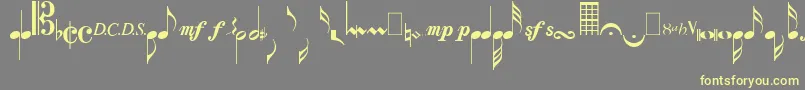 MusicalsymbolsPlain-fontti – keltaiset fontit harmaalla taustalla