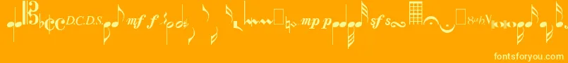 MusicalsymbolsPlain-Schriftart – Gelbe Schriften auf orangefarbenem Hintergrund