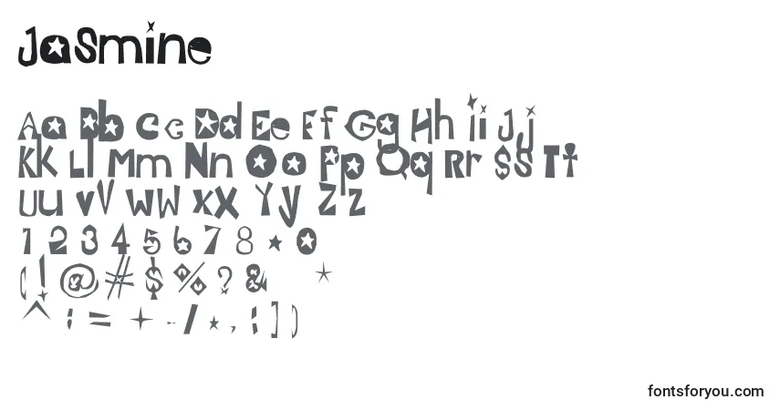 Czcionka Jasmine – alfabet, cyfry, specjalne znaki