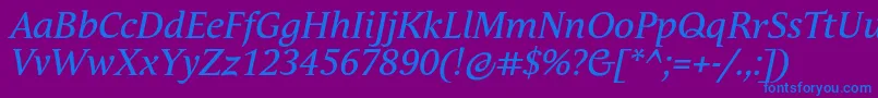 AndulkaTextProItalic-Schriftart – Blaue Schriften auf violettem Hintergrund