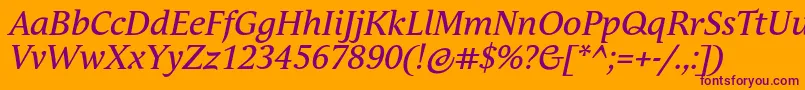 AndulkaTextProItalic-fontti – violetit fontit oranssilla taustalla