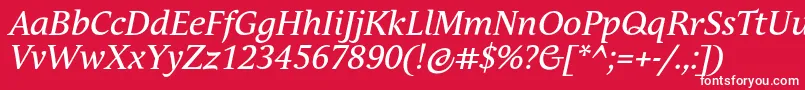 フォントAndulkaTextProItalic – 赤い背景に白い文字