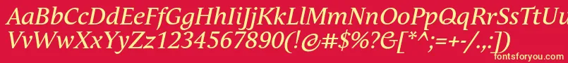 フォントAndulkaTextProItalic – 黄色の文字、赤い背景