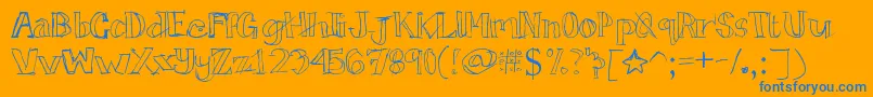 Tictactoe-Schriftart – Blaue Schriften auf orangefarbenem Hintergrund