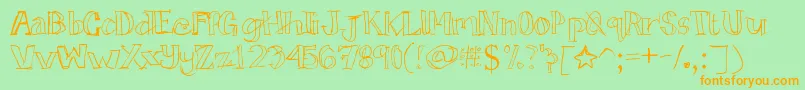Tictactoe-Schriftart – Orangefarbene Schriften auf grünem Hintergrund