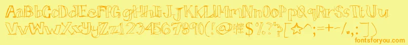 Tictactoe-Schriftart – Orangefarbene Schriften auf gelbem Hintergrund