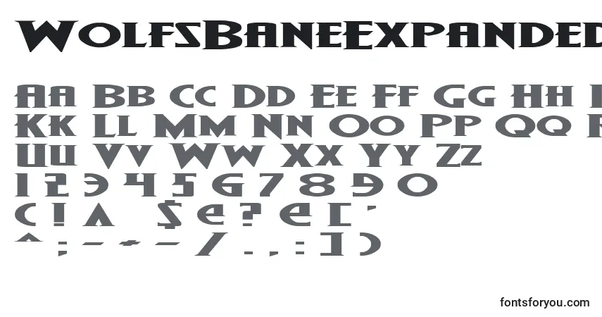A fonte WolfsBaneExpanded – alfabeto, números, caracteres especiais