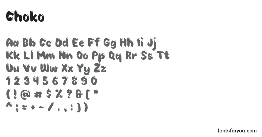 Czcionka Choko – alfabet, cyfry, specjalne znaki