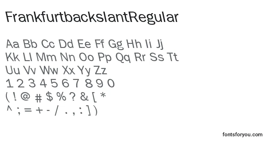 Шрифт FrankfurtbackslantRegular – алфавит, цифры, специальные символы