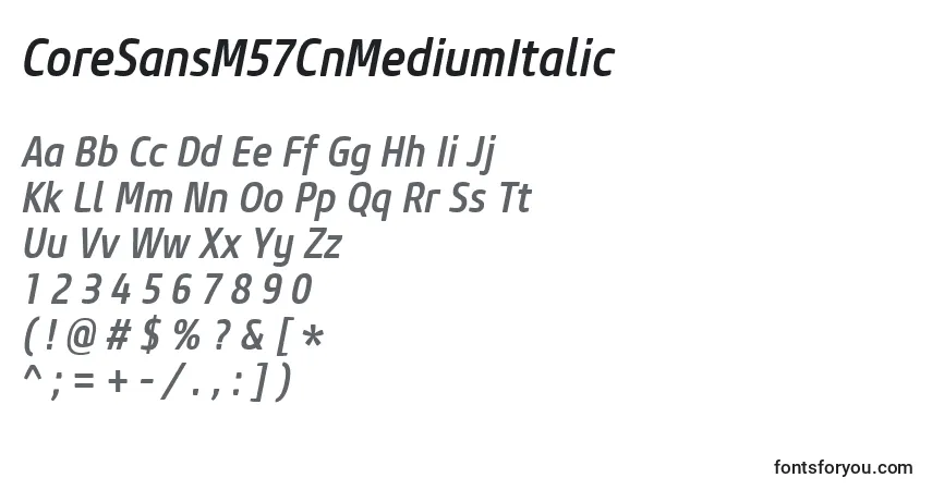Шрифт CoreSansM57CnMediumItalic – алфавит, цифры, специальные символы