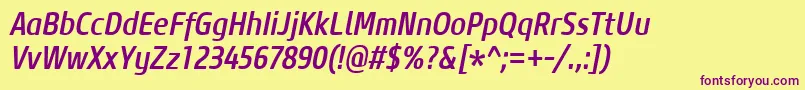 CoreSansM57CnMediumItalic Font – Purple Fonts on Yellow Background