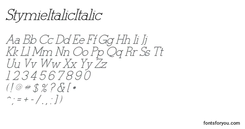 A fonte StymieItalicItalic – alfabeto, números, caracteres especiais