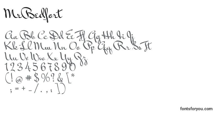 A fonte MrBedfort – alfabeto, números, caracteres especiais