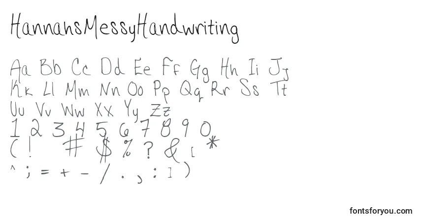 A fonte HannahsMessyHandwriting – alfabeto, números, caracteres especiais