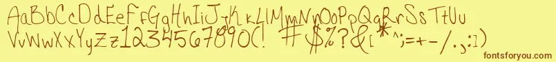En savoir plus sur la police HannahsMessyHandwriting Police HannahsMessyHandwriting – polices brunes sur fond jaune