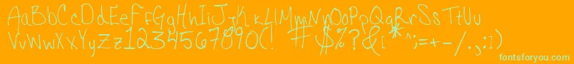 HannahsMessyHandwriting-Schriftart – Grüne Schriften auf orangefarbenem Hintergrund