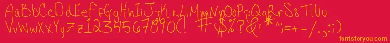 Fonte HannahsMessyHandwriting – fontes laranjas em um fundo vermelho