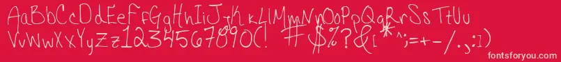 Fonte HannahsMessyHandwriting – fontes rosa em um fundo vermelho