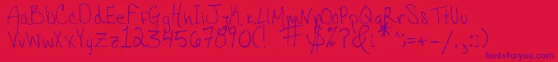 Czcionka HannahsMessyHandwriting – fioletowe czcionki na czerwonym tle