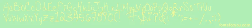 HannahsMessyHandwriting Font – Yellow Fonts on Green Background