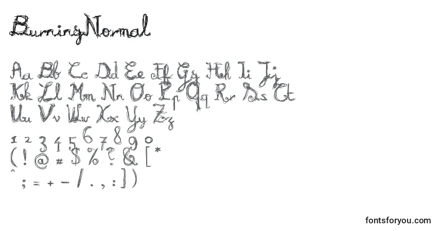Schriftart BurningNormal – Alphabet, Zahlen, spezielle Symbole