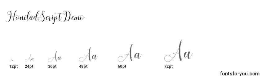 HoniladScriptDemo Font Sizes